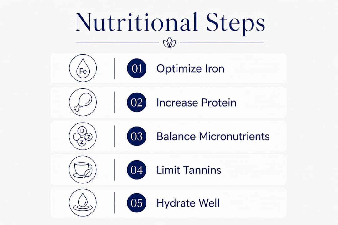 Infographic showing nutritional steps for hair loss