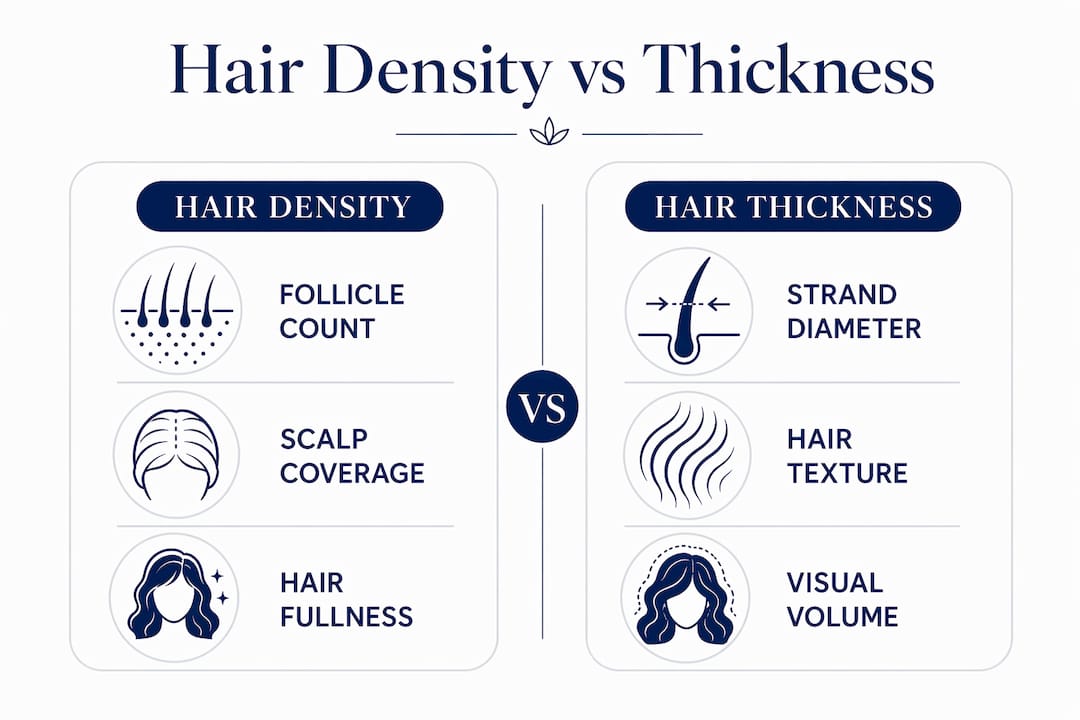 Infographic comparing hair density and thickness