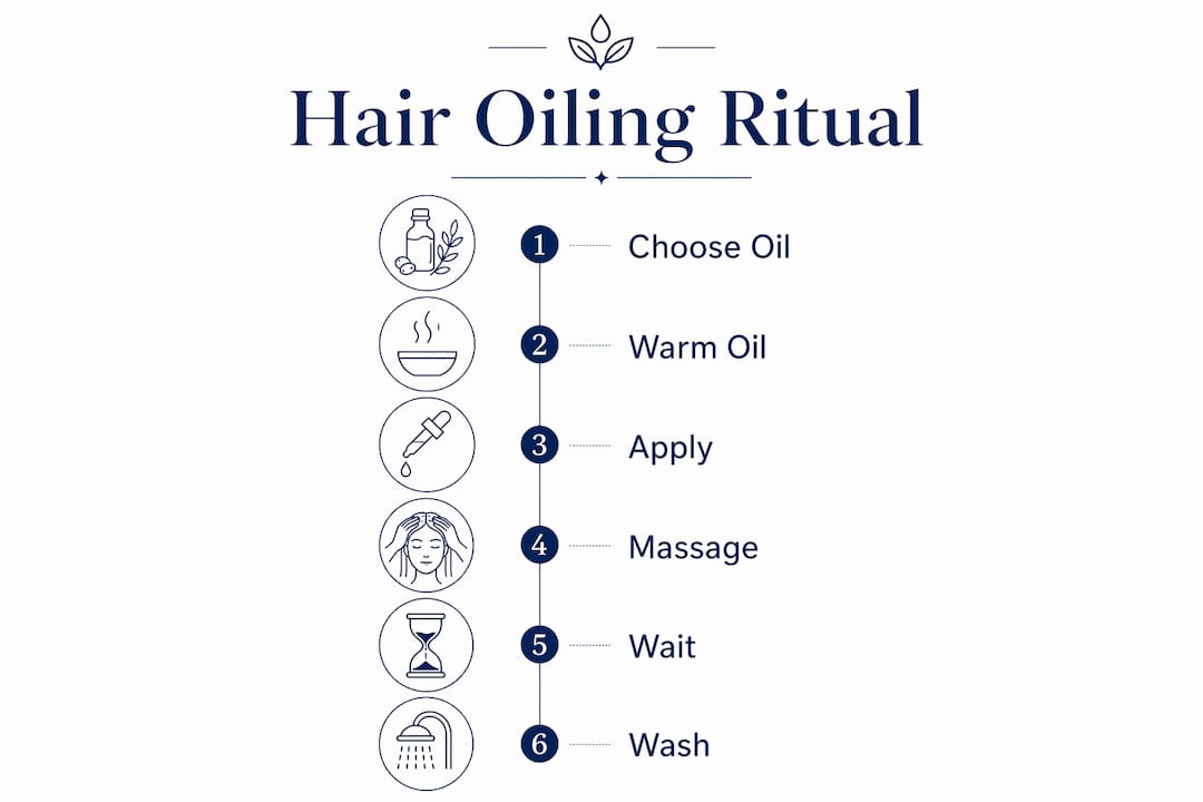 Infographic illustrating hair oiling process