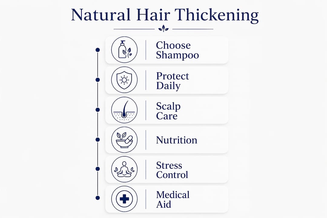 Infographic showing natural hair thickening steps