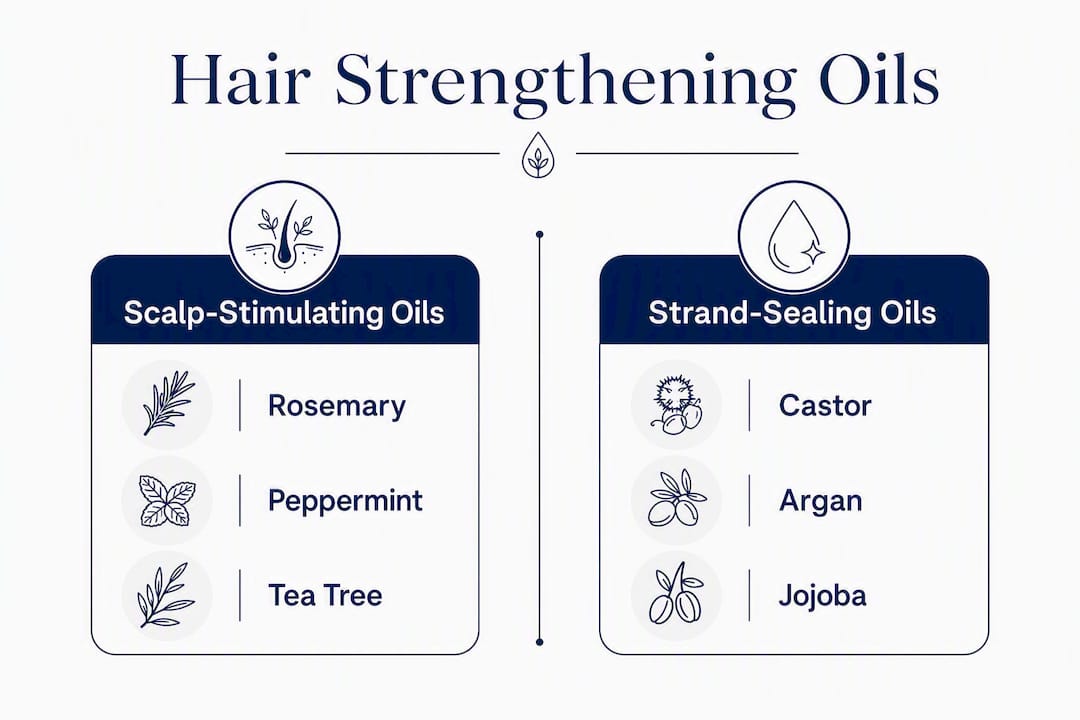 Infographic comparing scalp-stimulating and strand-sealing hair oils