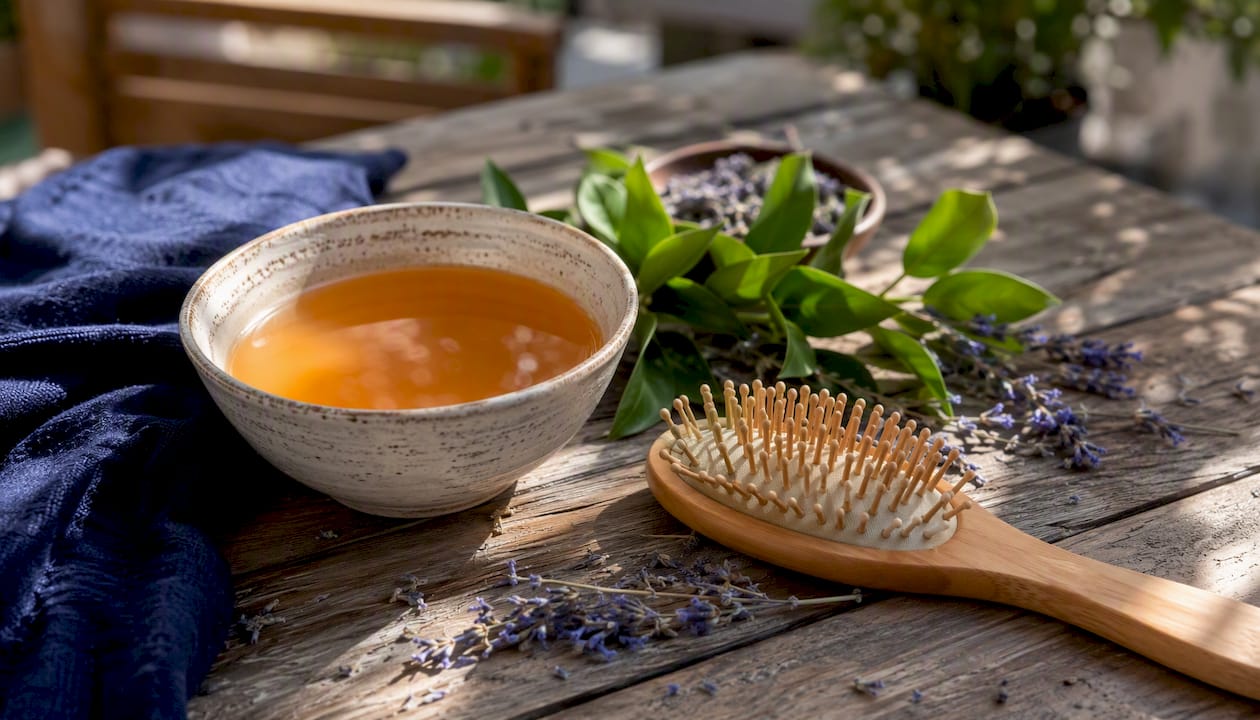 Apple cider vinegar and natural hair treatment setup