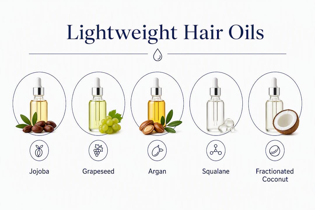 Infographic showing lightweight hair oil types hierarchy