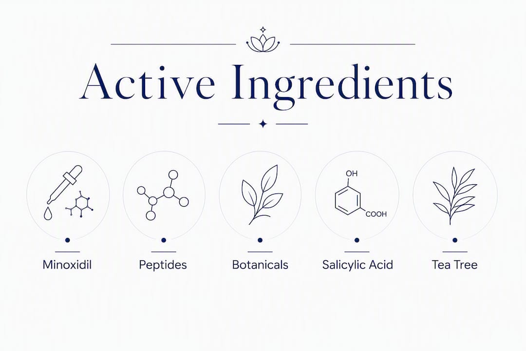 Infographic showing key active ingredients for scalp serums