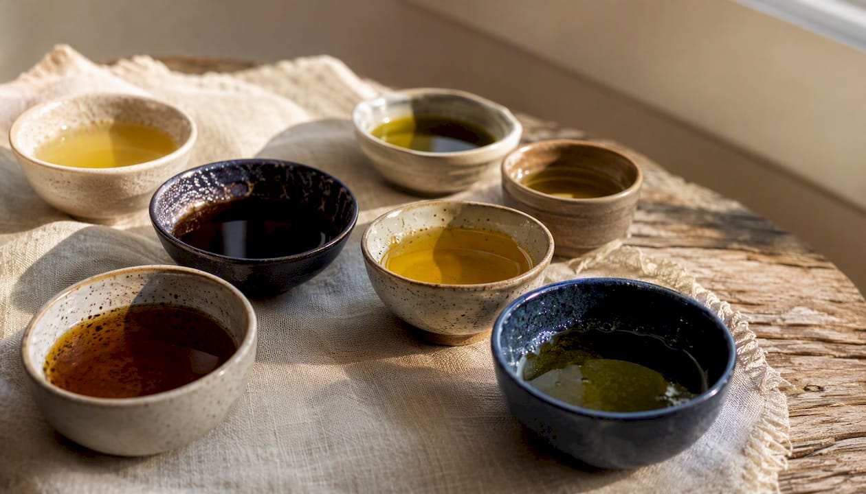 Ceramic bowls with assorted natural oils