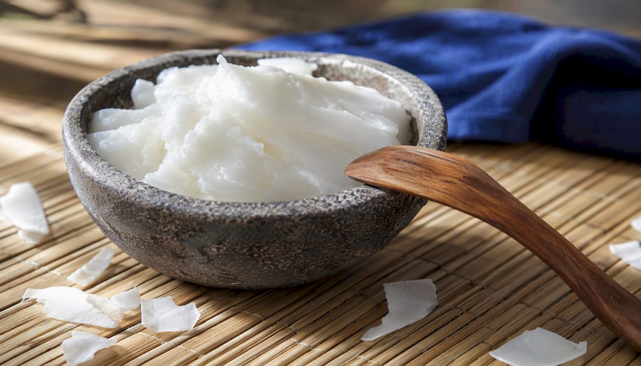 Close-up of coconut oil in bowl