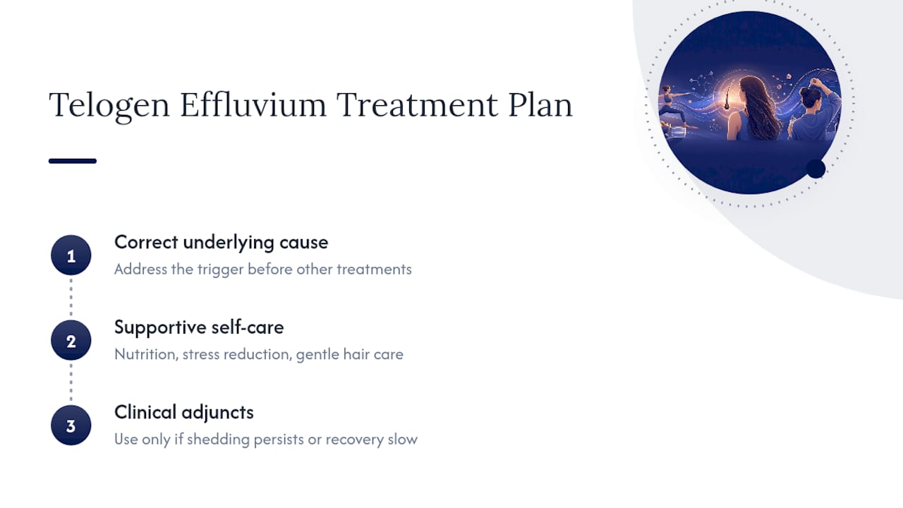 Three-step telogen effluvium treatment plan diagram