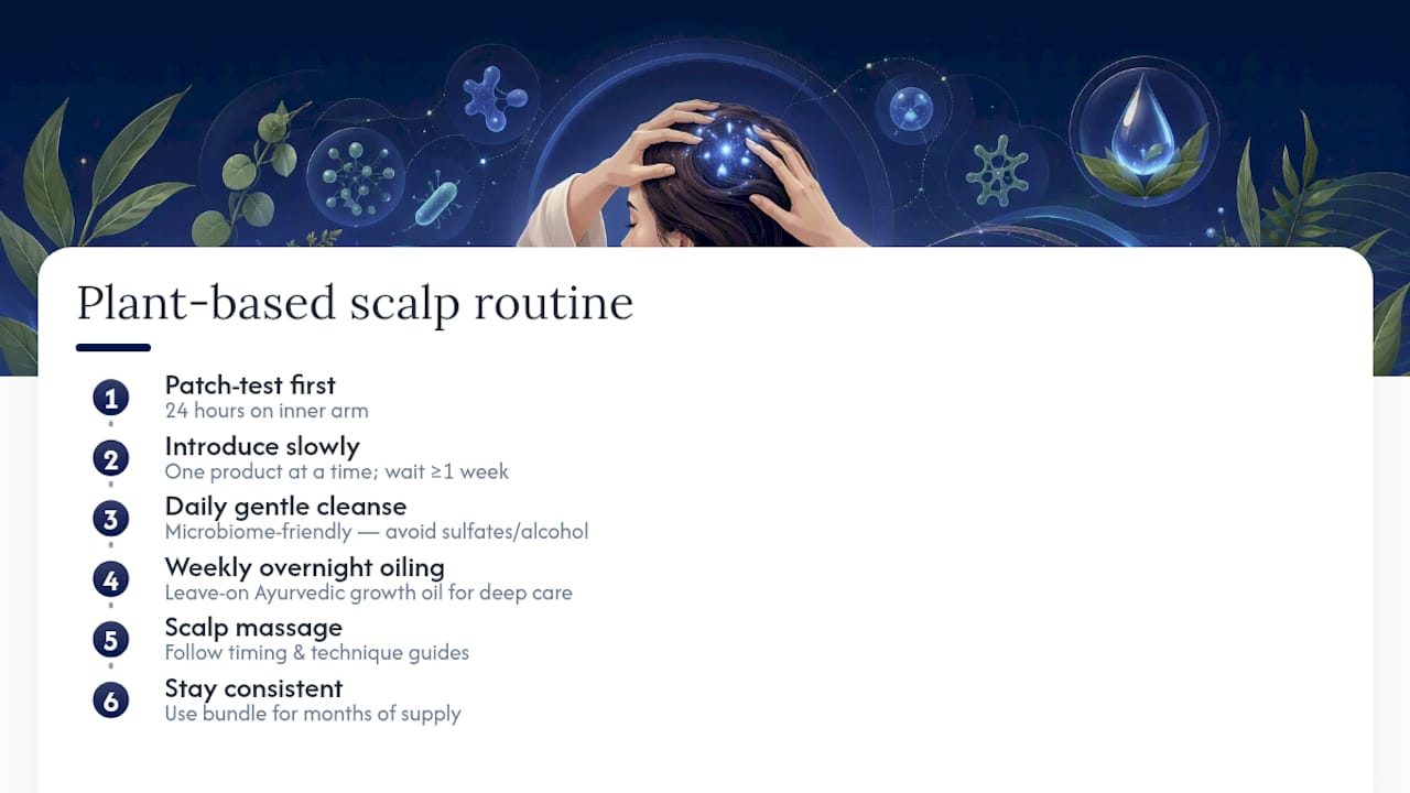Diagram of plant-based scalp care routine steps