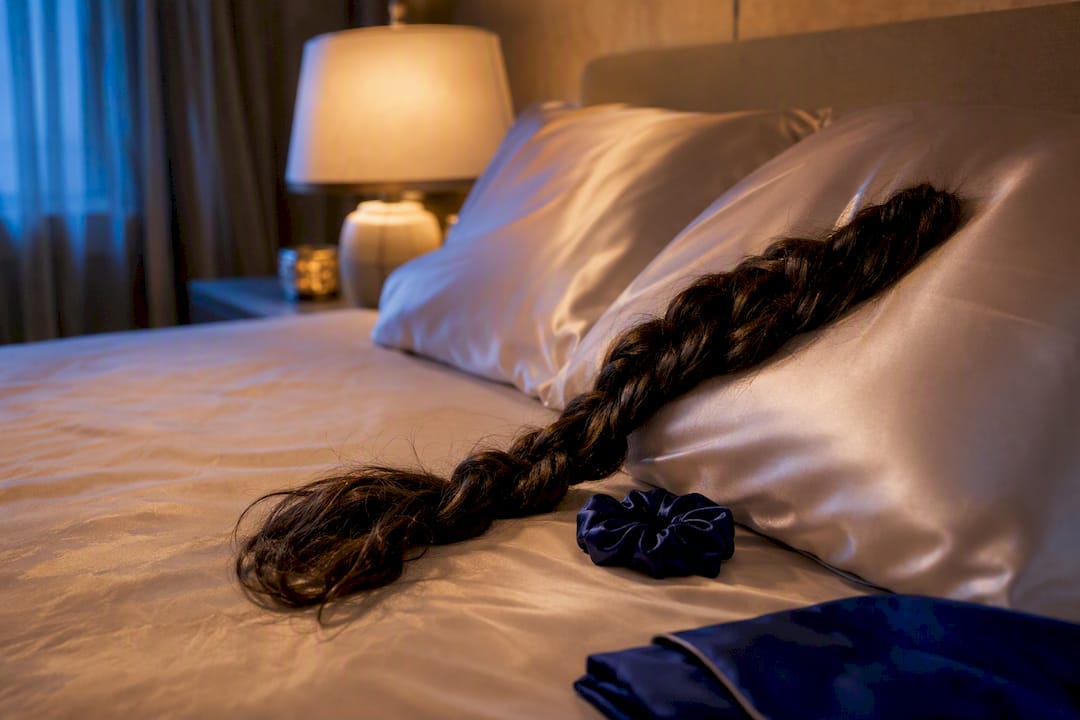 Loose braid resting on silk pillowcase