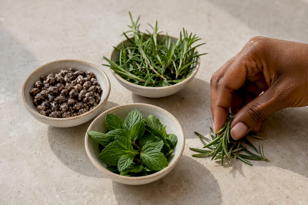 Castor, rosemary, and peppermint ingredients