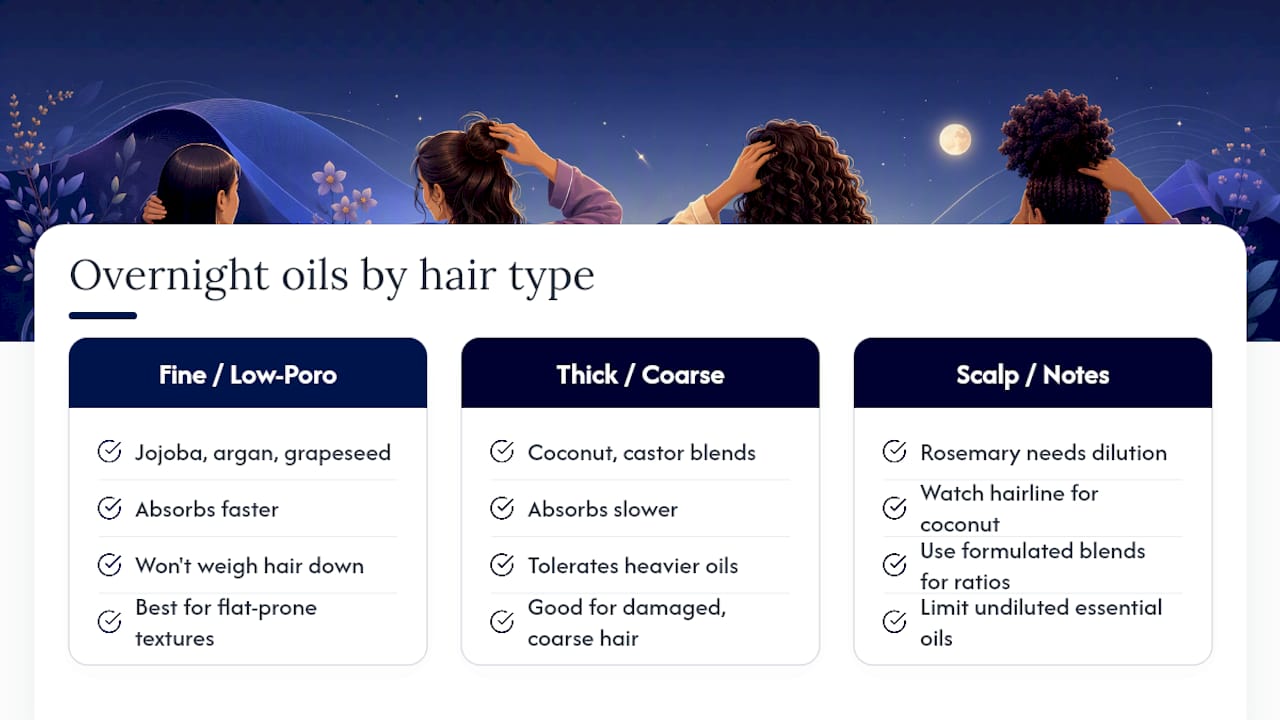 Oil choices matched to hair type
