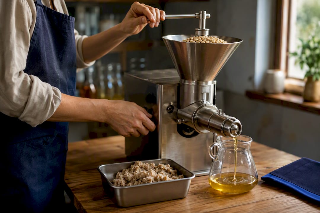 Mechanical press extracting oil from seeds