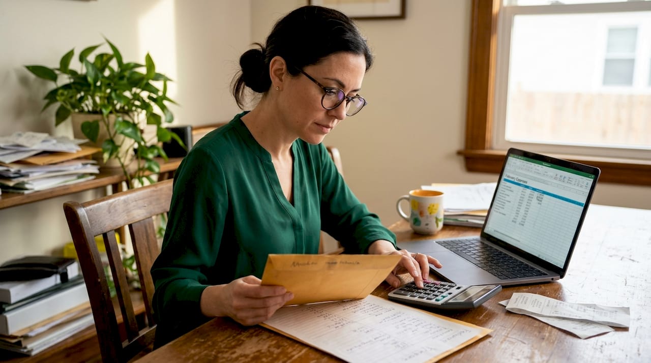 Small business owner tracks income and expenses