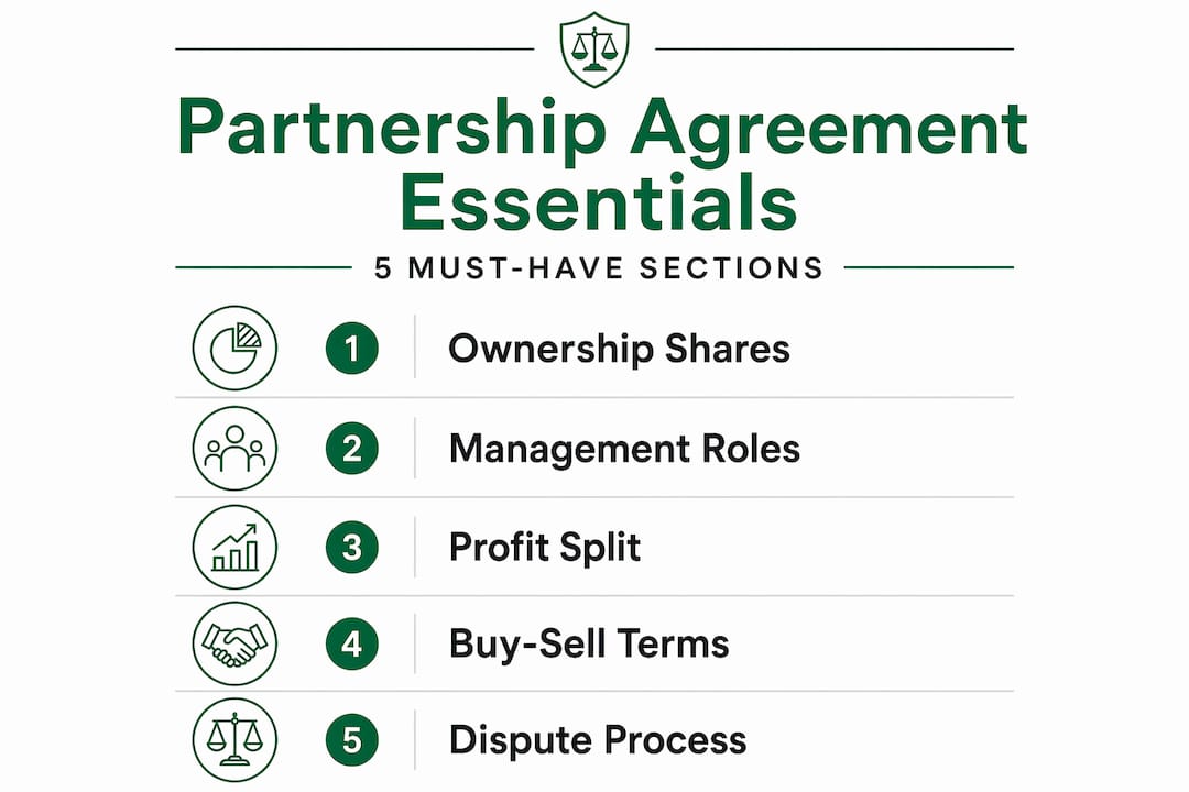 Infographic of five key partnership agreement sections