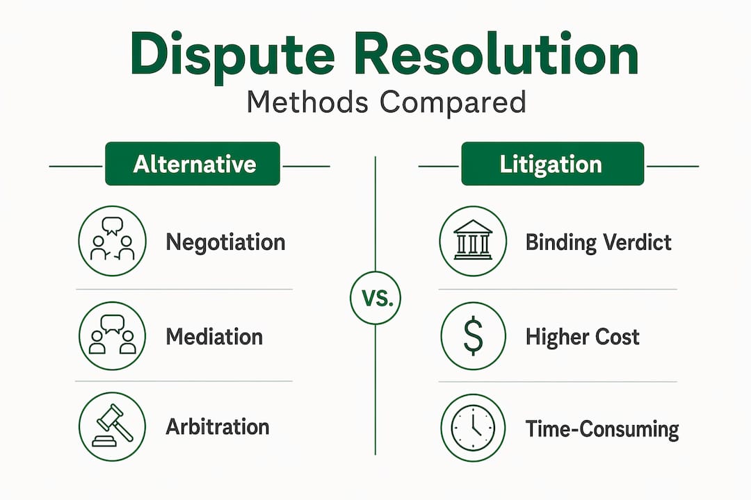 Infographic comparing dispute resolution methods side by side