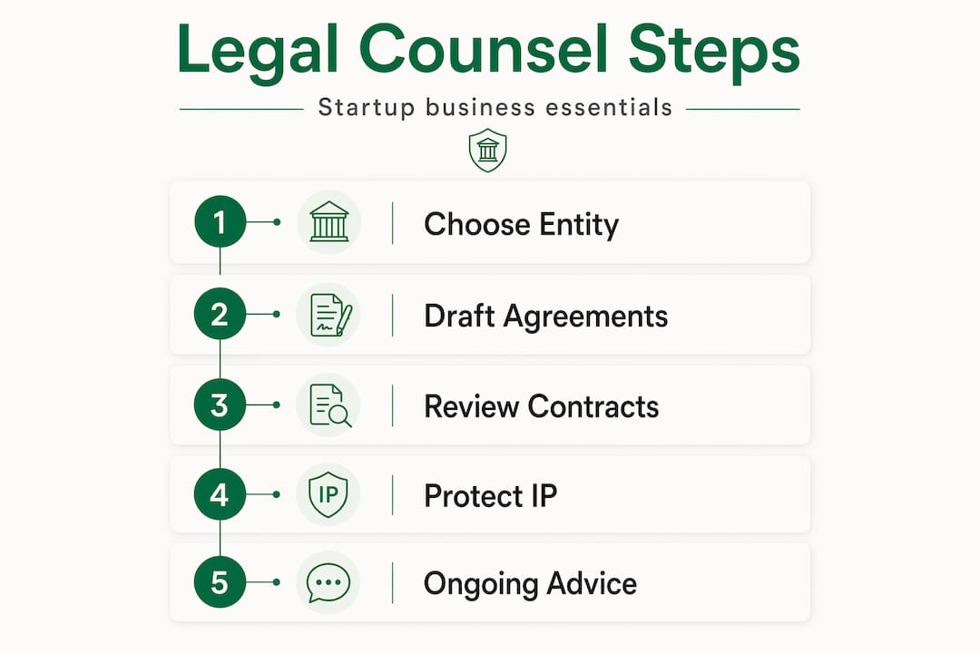 Infographic showing legal counsel steps for startups