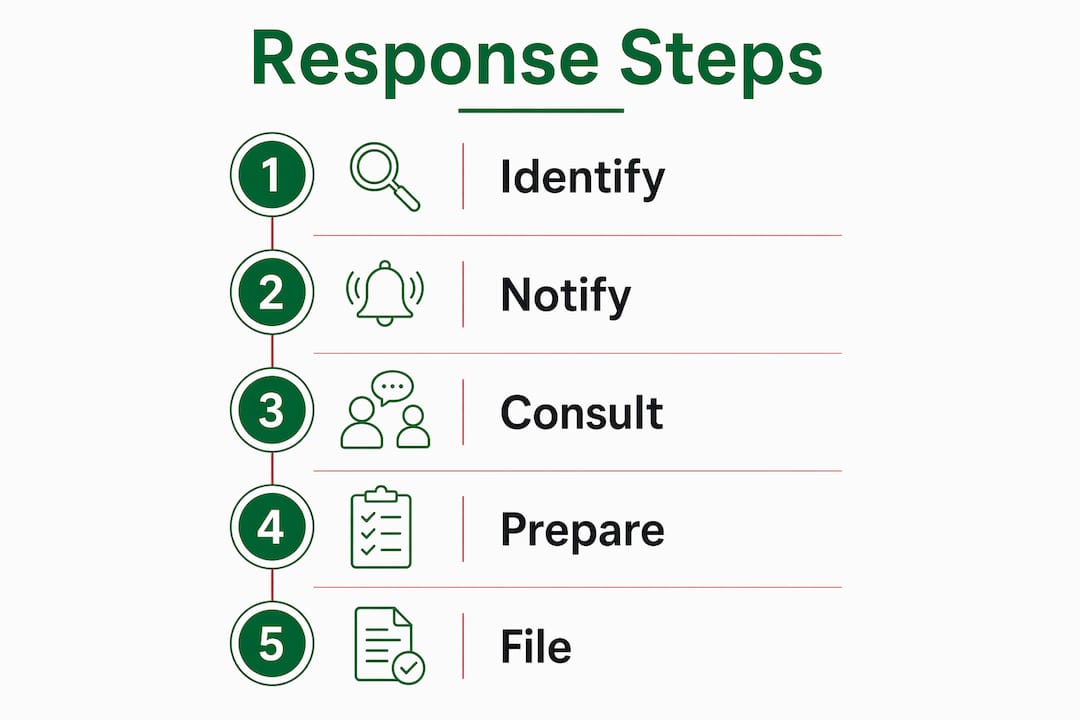 Infographic showing steps to respond to business litigation