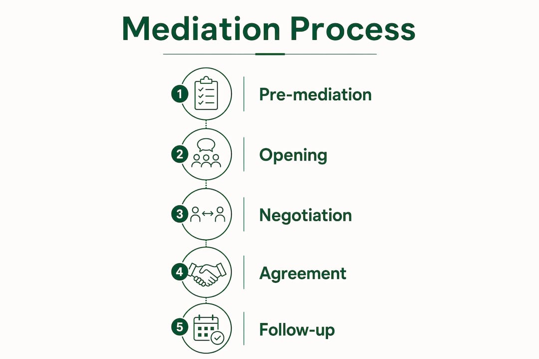 Infographic illustrating mediation process steps