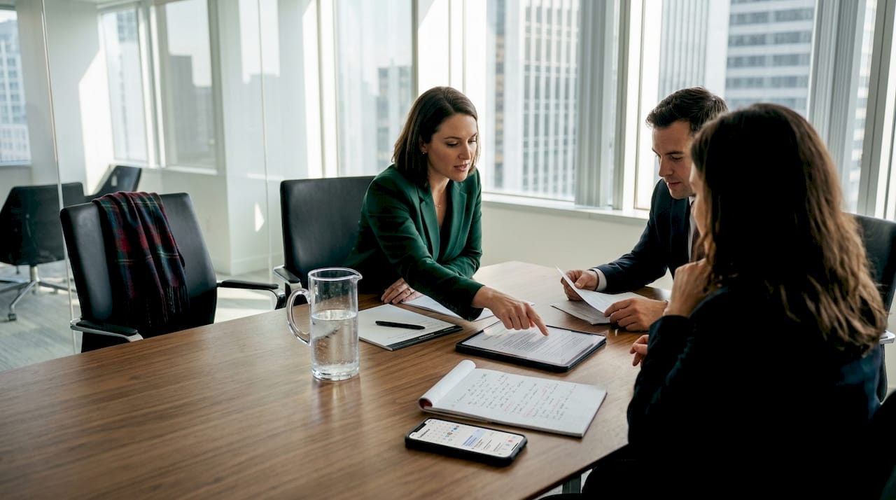 Litigator leading business negotiation meeting