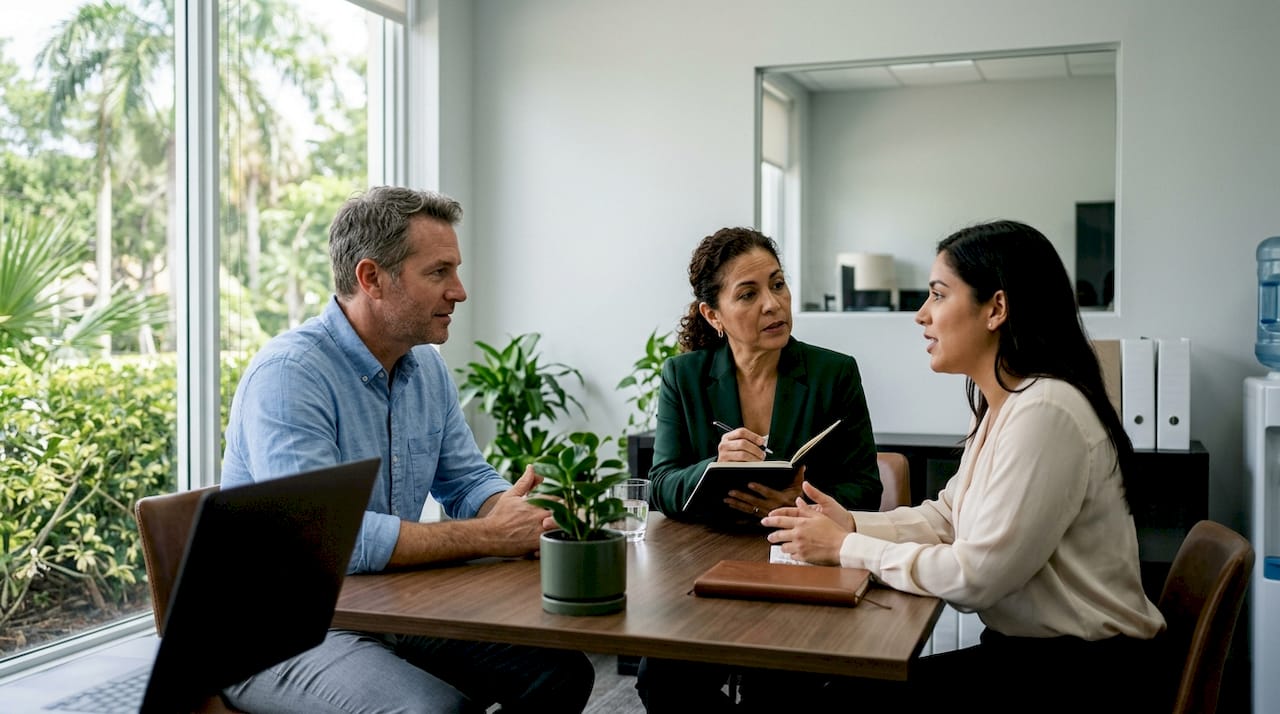 Mediation session in small meeting room