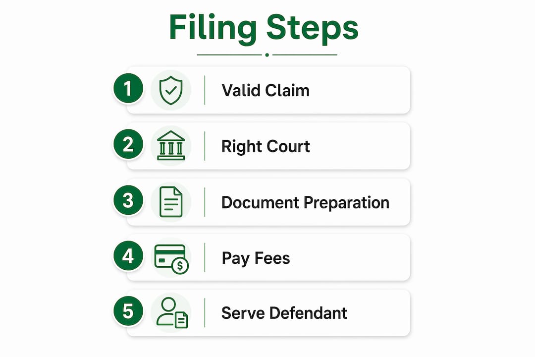 Infographic illustrating business lawsuit filing steps