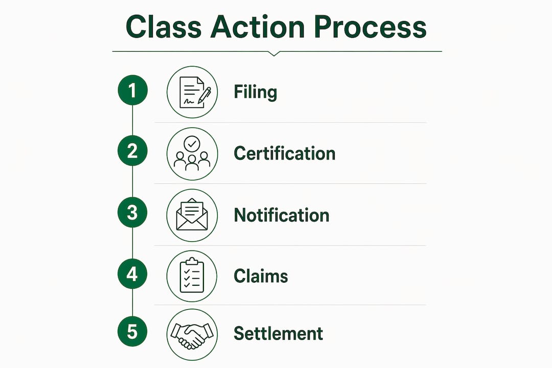 Infographic illustrating action lawsuit process steps
