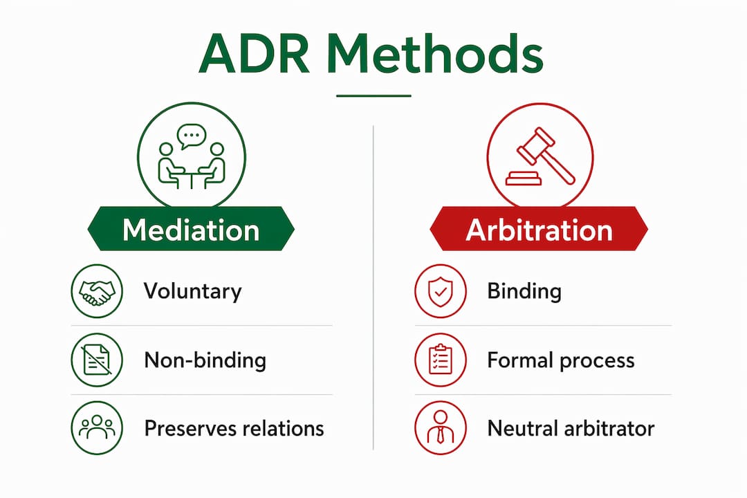 Infographic comparing mediation and arbitration