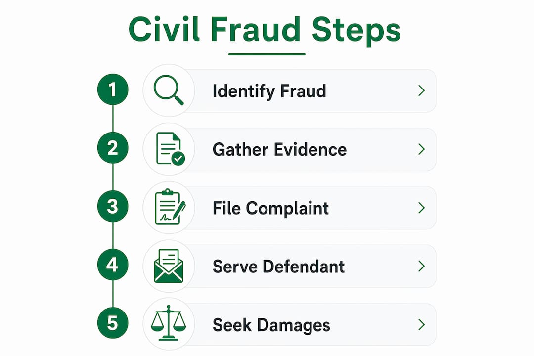 Infographic illustrating steps to prove civil fraud claim