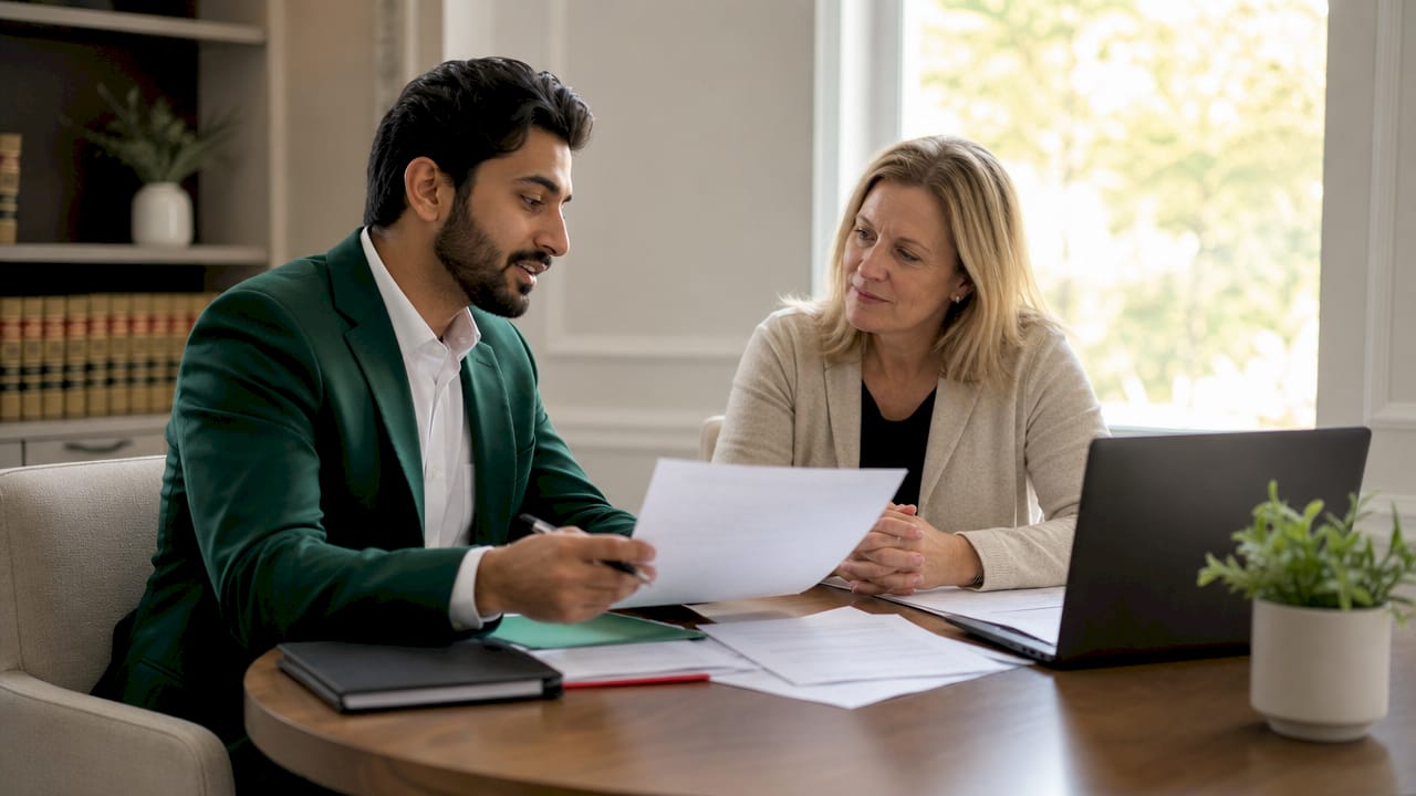 Attorney explaining fee clause to client