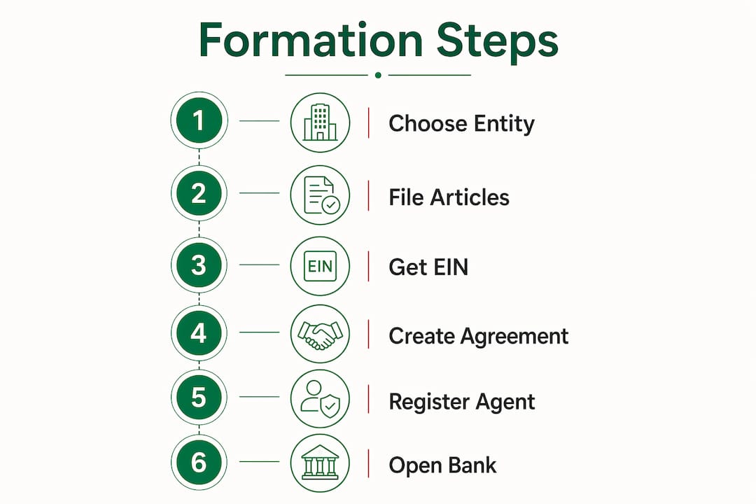 Infographic outlining business formation steps in Florida