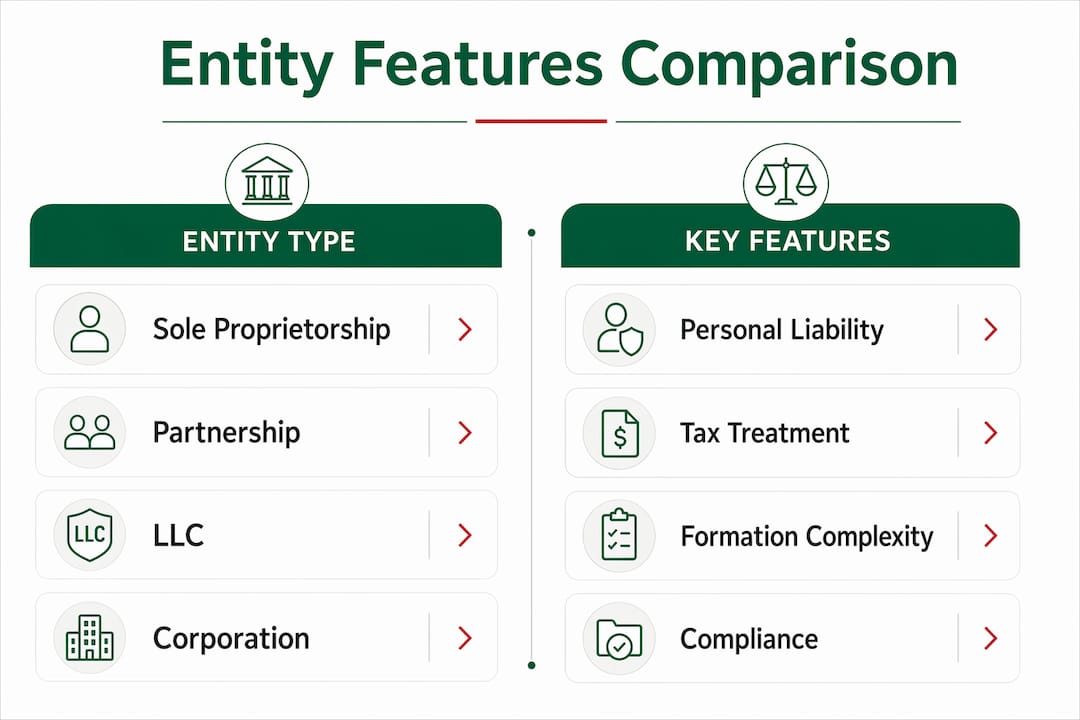 Infographic comparing business entity features
