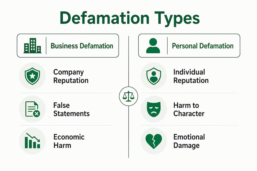 Infographic comparing business vs personal defamation