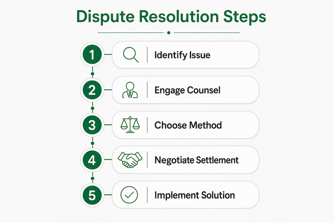 Infographic illustrating steps to resolve acquisition disputes