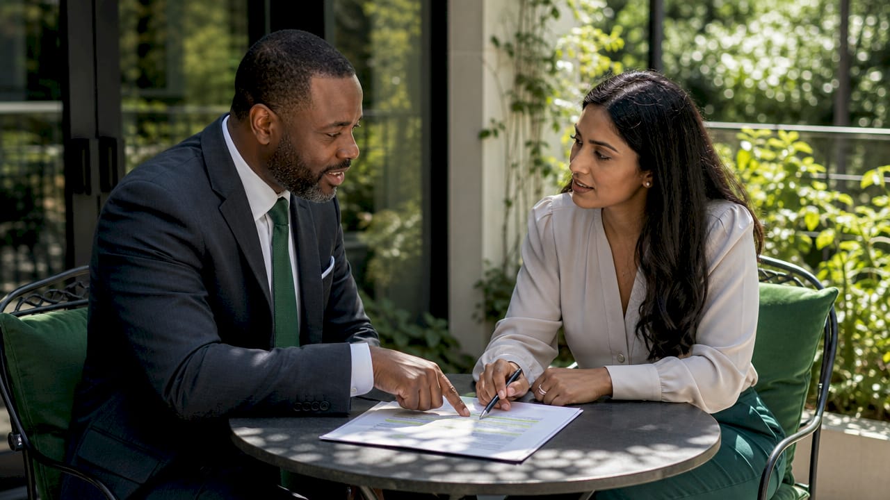 Lawyer and business owner reviewing contract together