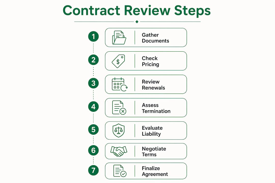 Infographic illustrating vendor contract review steps