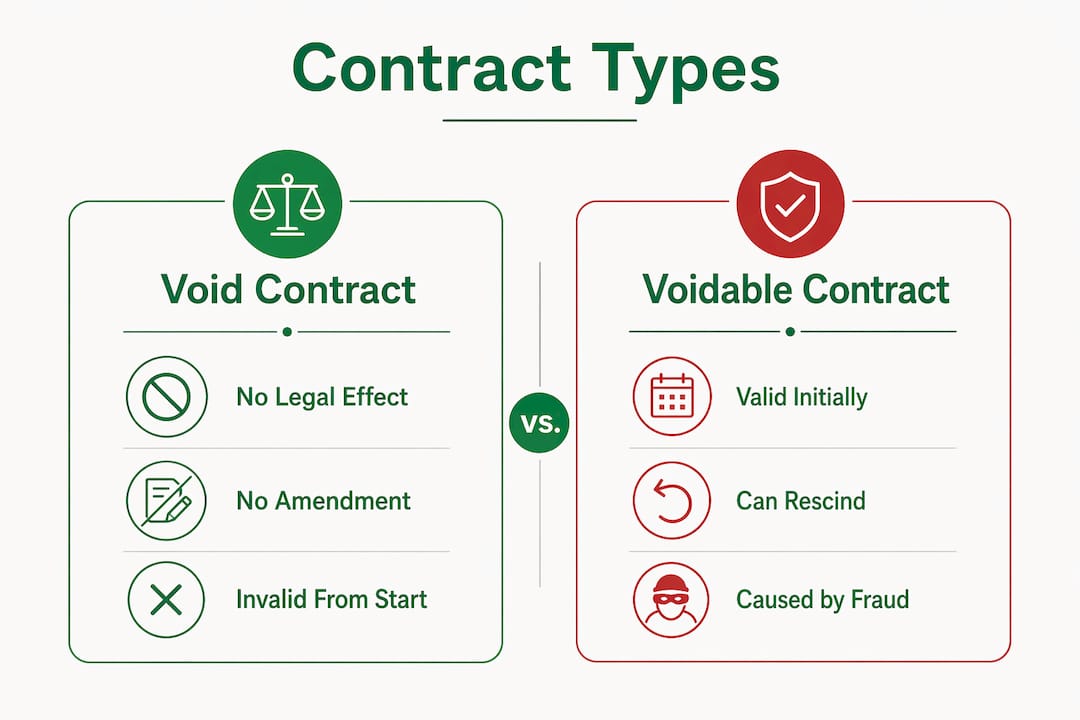 Infographic comparing void and voidable contracts