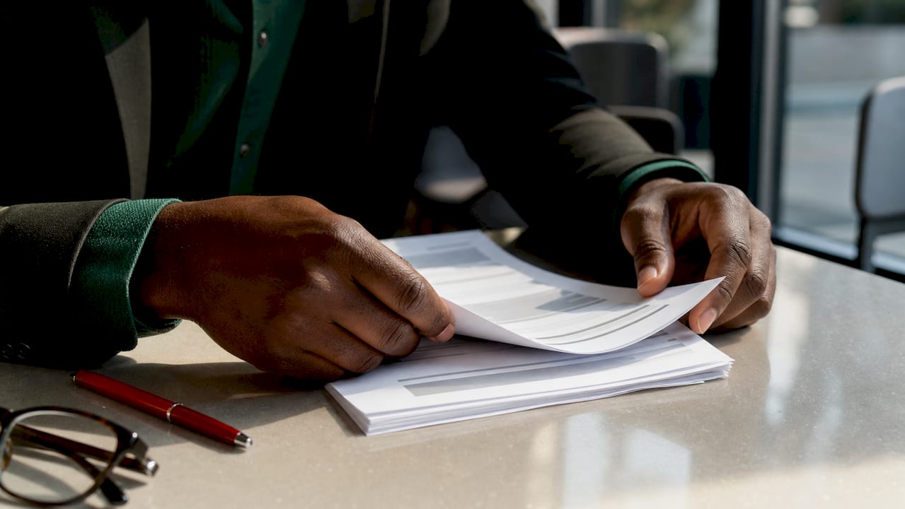 Hands reviewing indemnification contract clauses