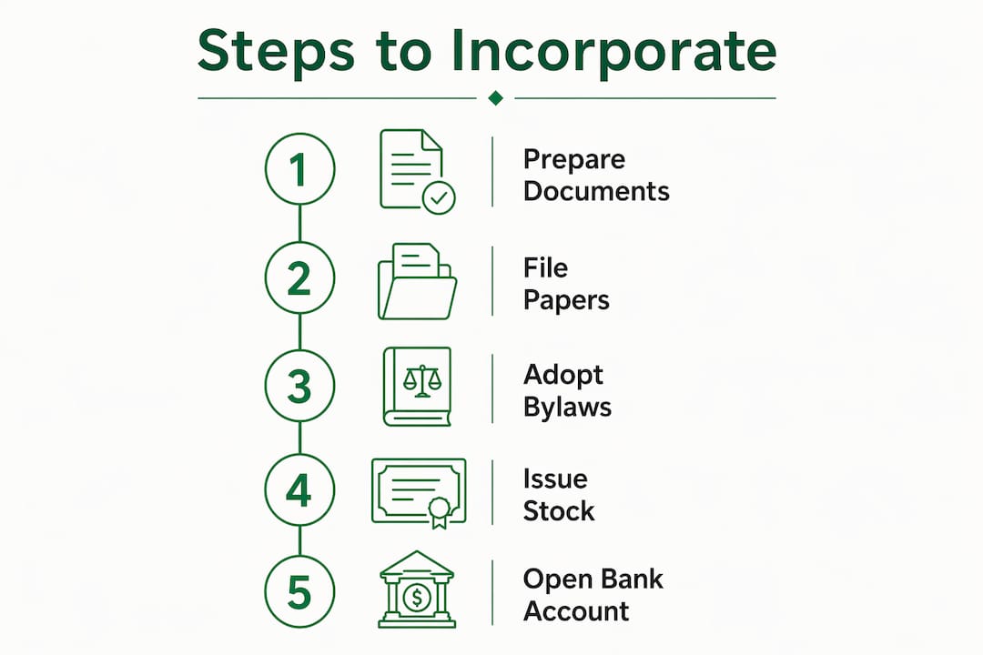 Infographic illustrating steps to incorporate a startup