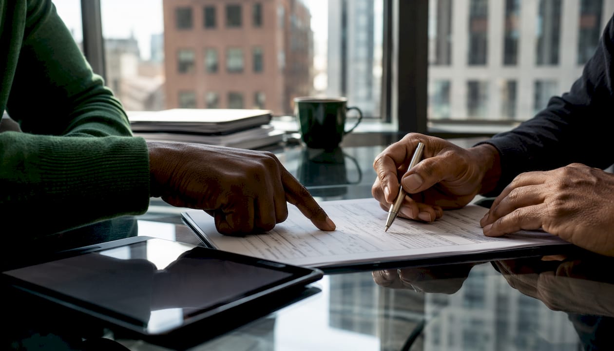 Hands noting insurance claim details