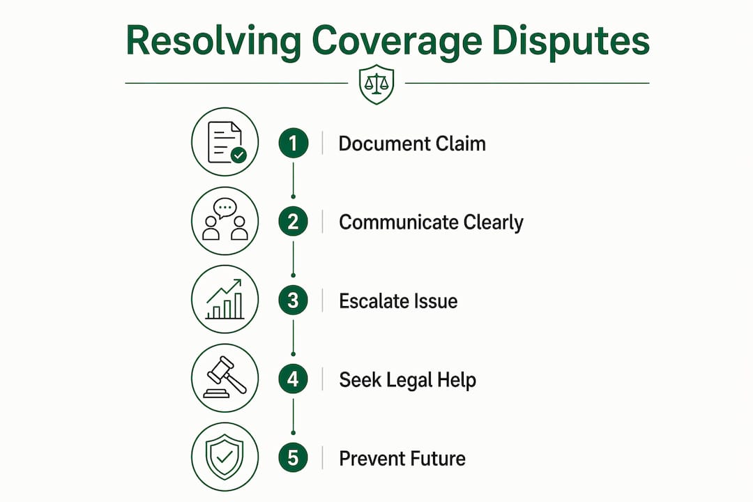 Infographic showing steps to resolve insurance coverage disputes
