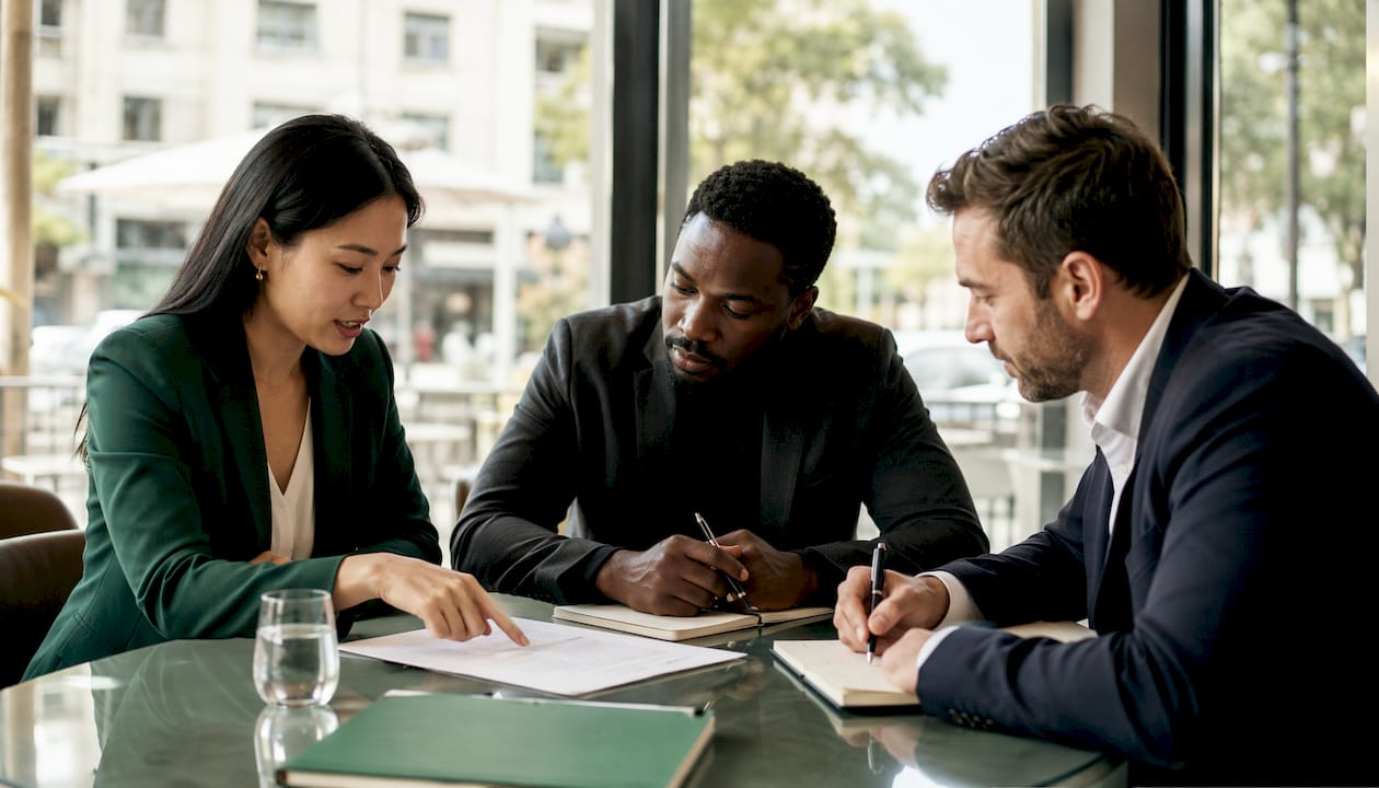 Business team discussing contract dispute