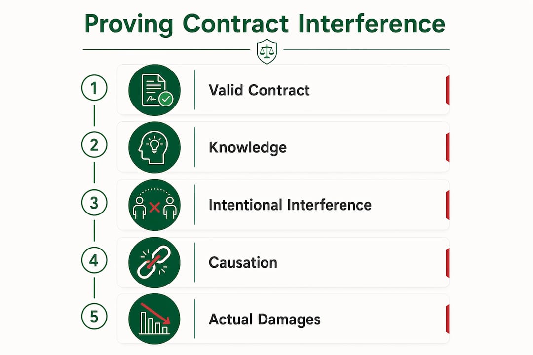 Infographic outlining elements to prove contract interference