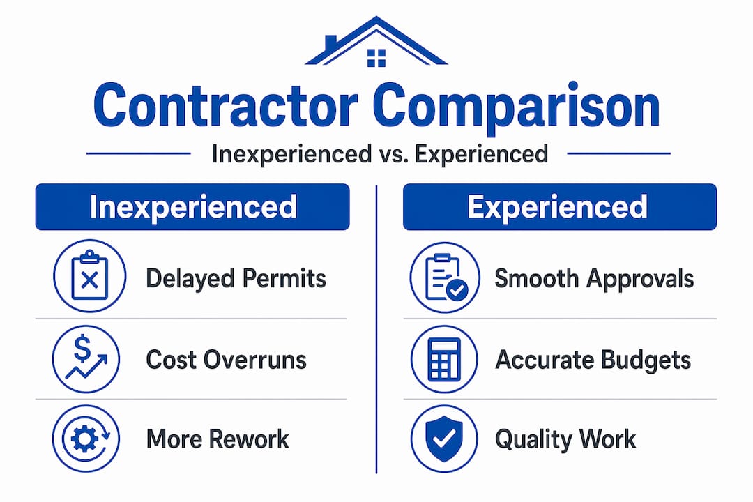 Infographic comparing inexperienced and experienced contractors