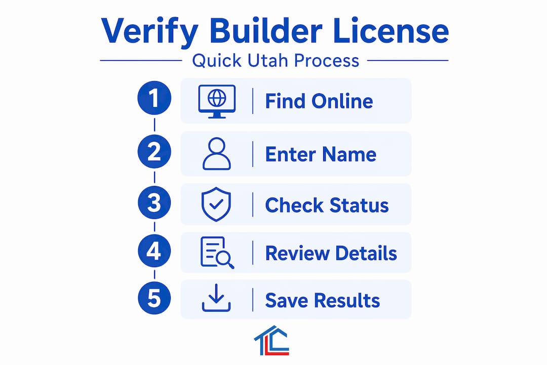 Infographic showing steps to verify builder license