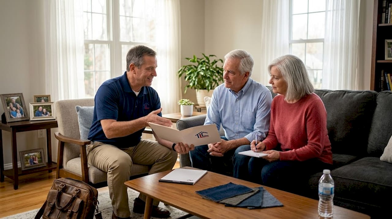 Builder meets retired couple in their living room