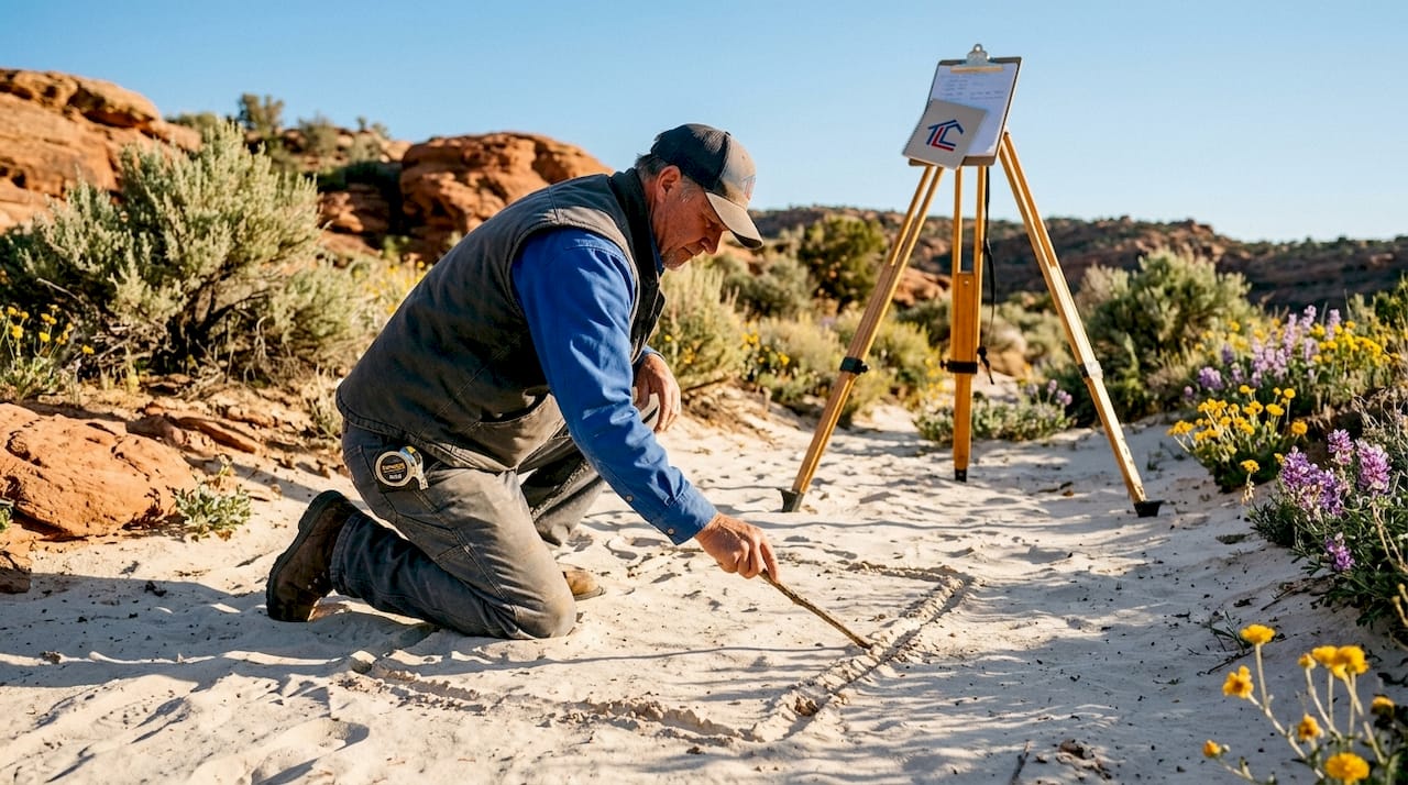 Builder sketching lot outline on Southern Utah land