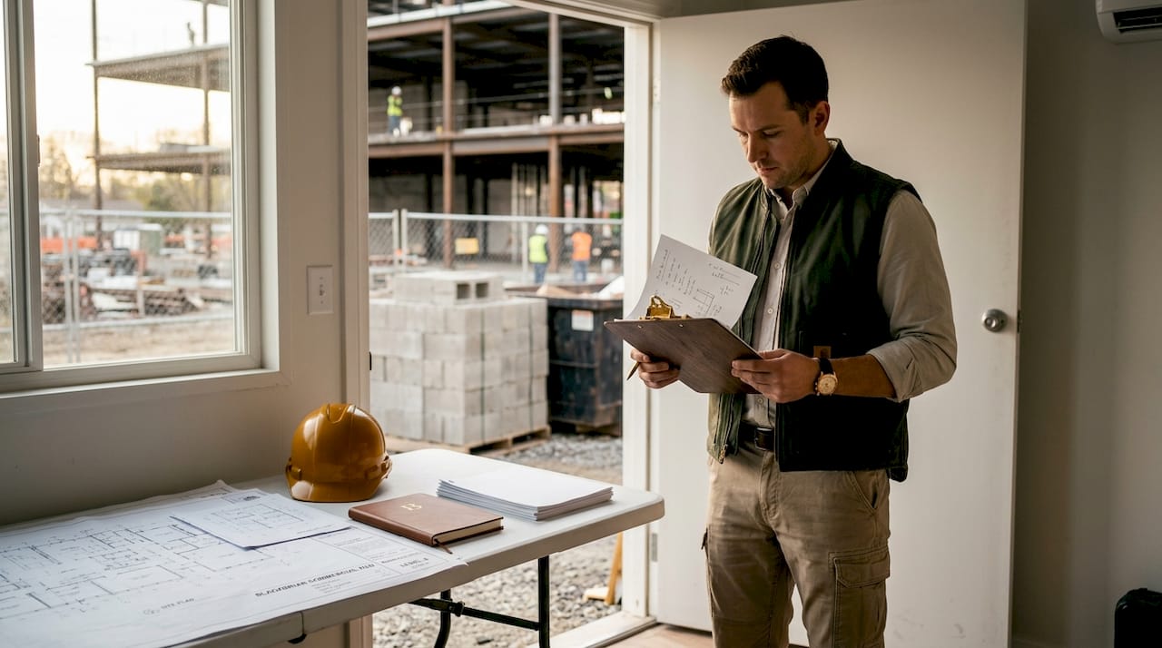 Project manager at active commercial build site