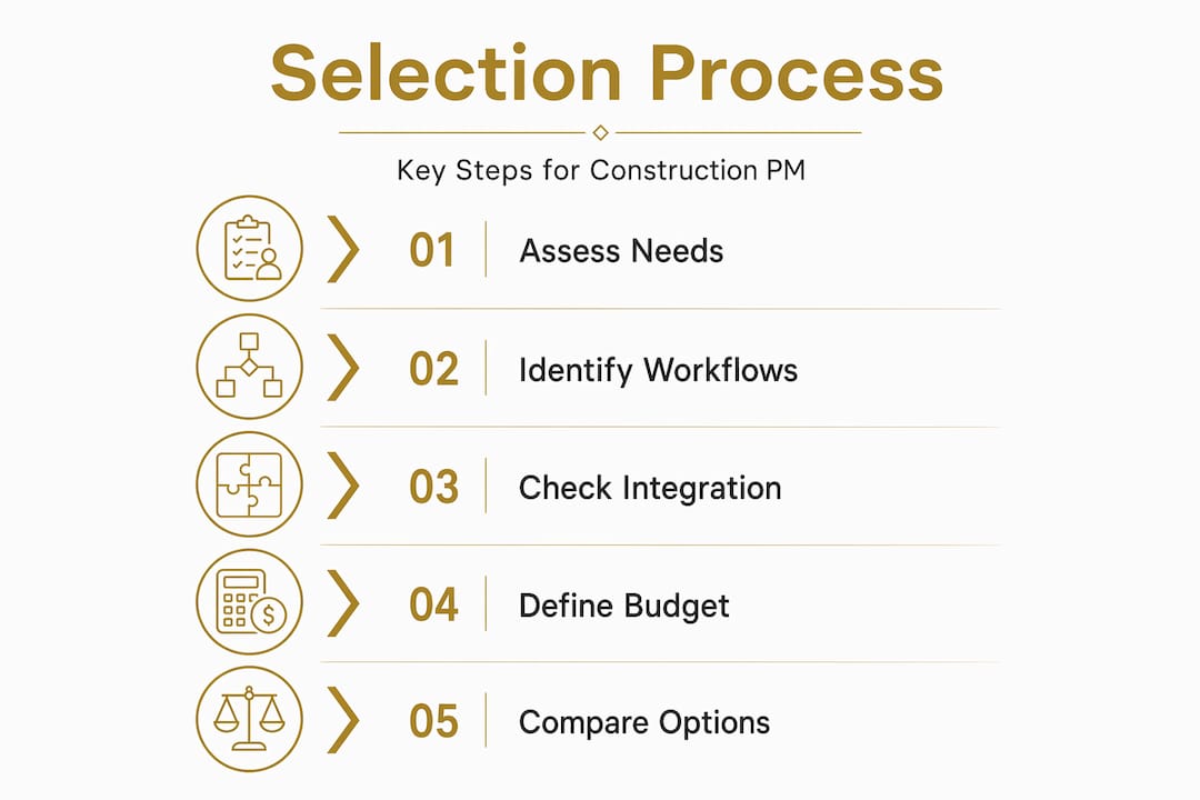 Infographic with five steps to select construction project management software