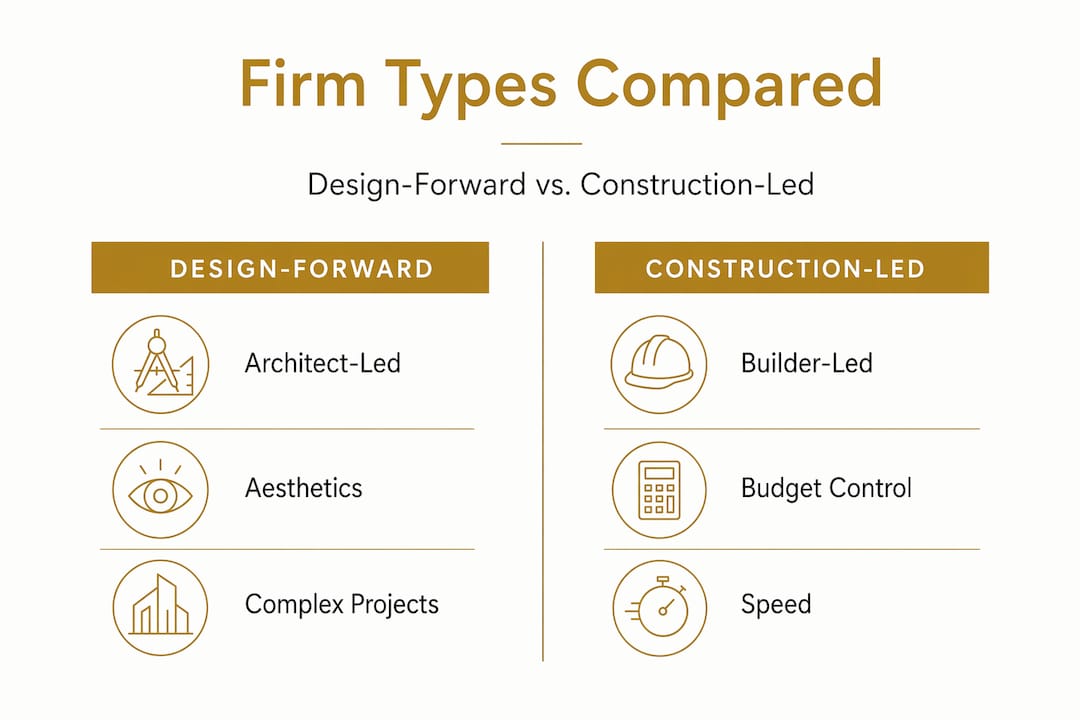 Infographic comparing design-forward and construction-led firm types