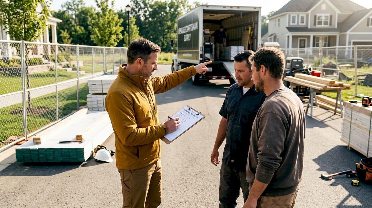 Supervisor directs subcontractors on building site